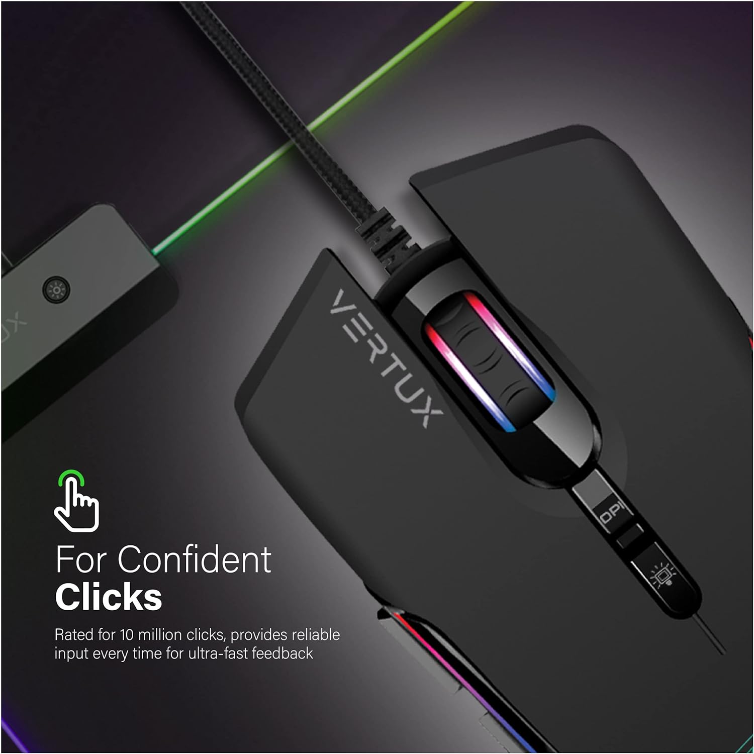 Vertux Assaulter Gaming Mouse Up to 10000 DPI Optical Sensor Lights Wired Optical Gaming Mouse Ultra Fast 10 Million Clicks Lightweight RGB Gaming Mouse Black Vertux Assaulter Gaming Mouse Up to 10000 DPI Optical Sensor Lights Wired Optical Gaming Mouse Ultra Fast 10 Million Clicks Lightweight RGB Gaming Mouse Black